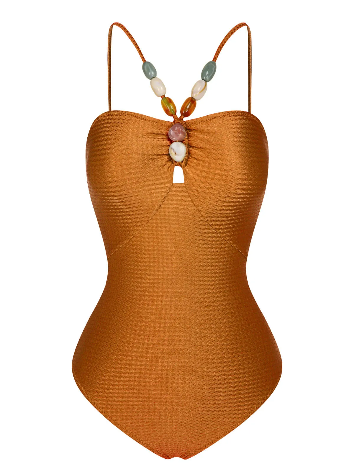 1960s Solid Textured Bandeau Halter Swimsuit
