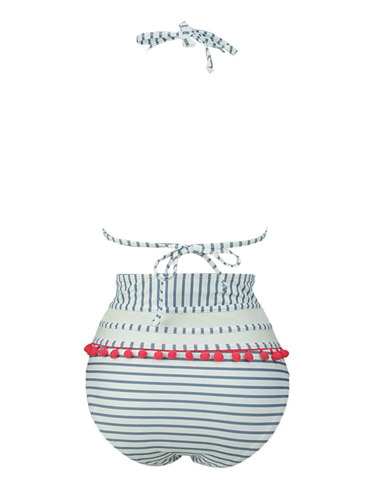 1970s Fur Ball Pendant Tassel Striped Swimsuit