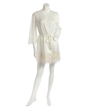 394 Ivory Swan Feathers Satin Kimono Wrap