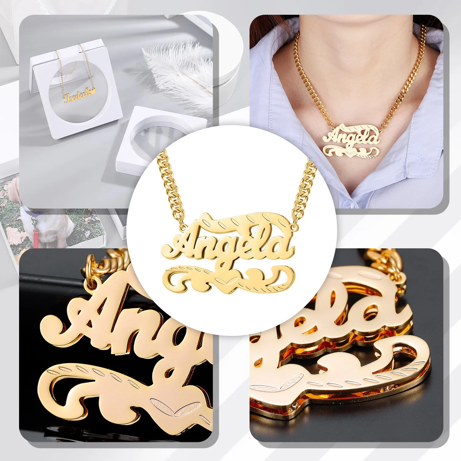 3D Double Layer Name Necklace QN349-F01