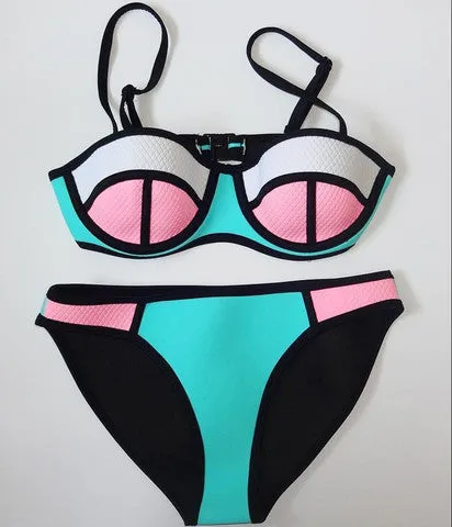 A99944 CONTRAST COLORFUL BIKINIS SWIMWEAR