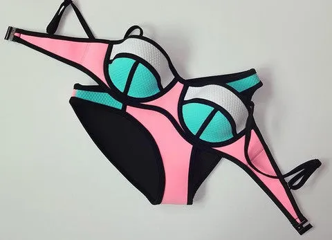 A99944 CONTRAST COLORFUL BIKINIS SWIMWEAR