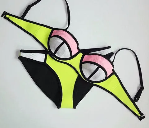 A99944 CONTRAST COLORFUL BIKINIS SWIMWEAR