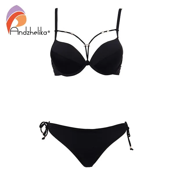 Anadzhelia Sexy Bandage Push Up Bikini Set Solid Swimwear Women 2021 Summer Two Piece Swimsuit Beach Bathing Suit AK5922-2