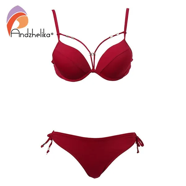Anadzhelia Sexy Bandage Push Up Bikini Set Solid Swimwear Women 2021 Summer Two Piece Swimsuit Beach Bathing Suit AK5922-2