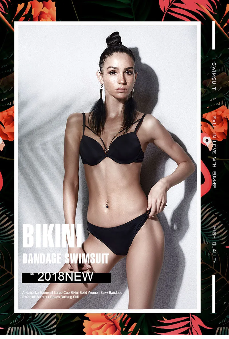 Anadzhelia Sexy Bandage Push Up Bikini Set Solid Swimwear Women 2021 Summer Two Piece Swimsuit Beach Bathing Suit AK5922-2