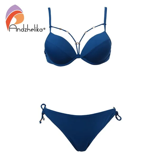 Anadzhelia Sexy Bandage Push Up Bikini Set Solid Swimwear Women 2021 Summer Two Piece Swimsuit Beach Bathing Suit AK5922-2