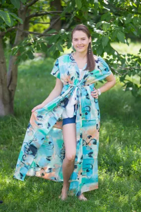 Aqua Coral Beach Days Style Caftan in Flamingo Watercolor