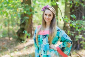 Aqua Fire Maiden Style Caftan in Flamingo Watercolor Pattern