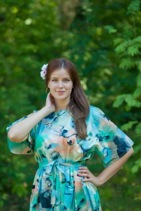 Aqua Mademoiselle Style Caftan in Flamingo Watercolor Pattern