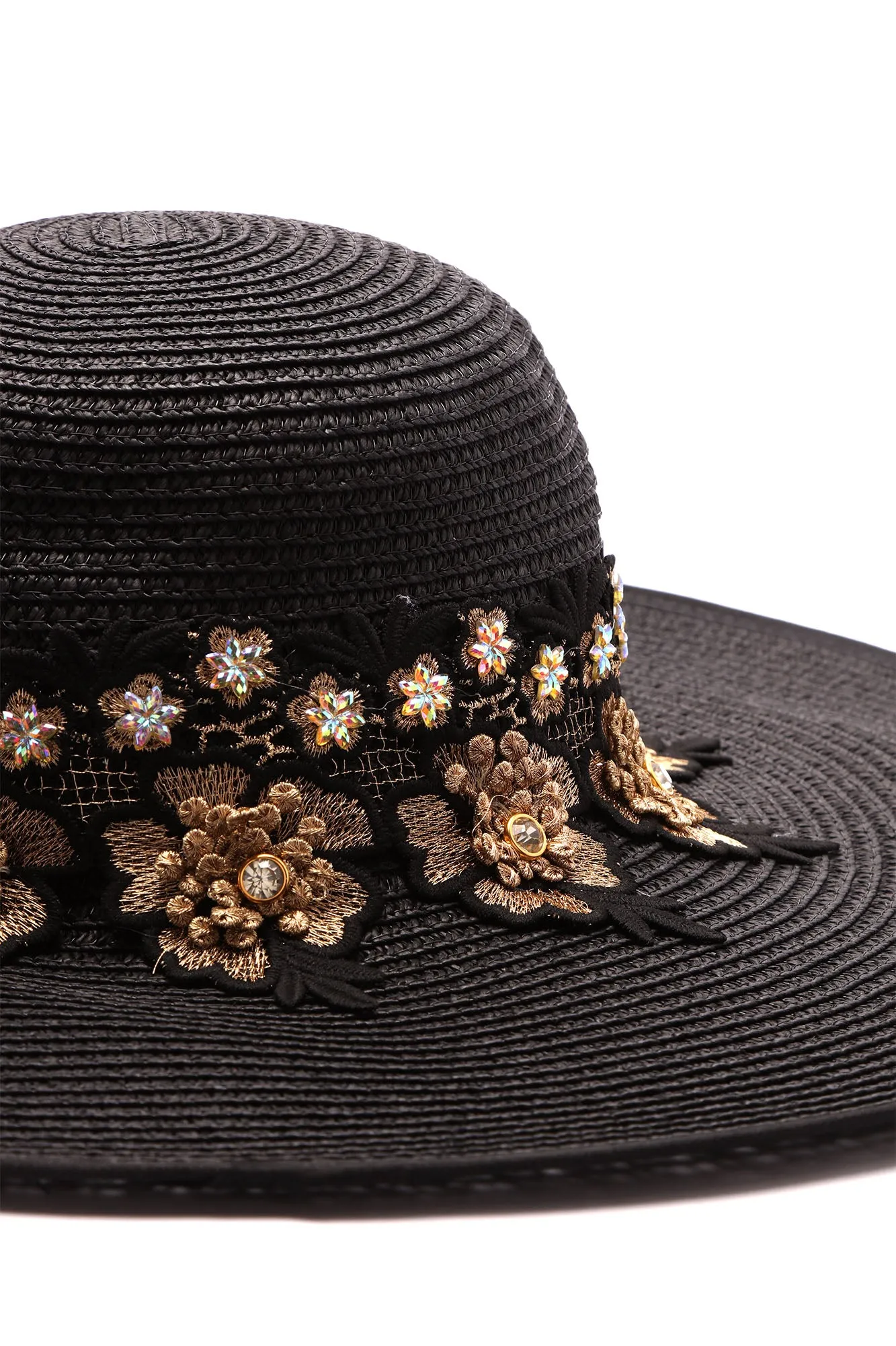 Bahama Vacation Rhinestone Floppy Sun Hat - Black