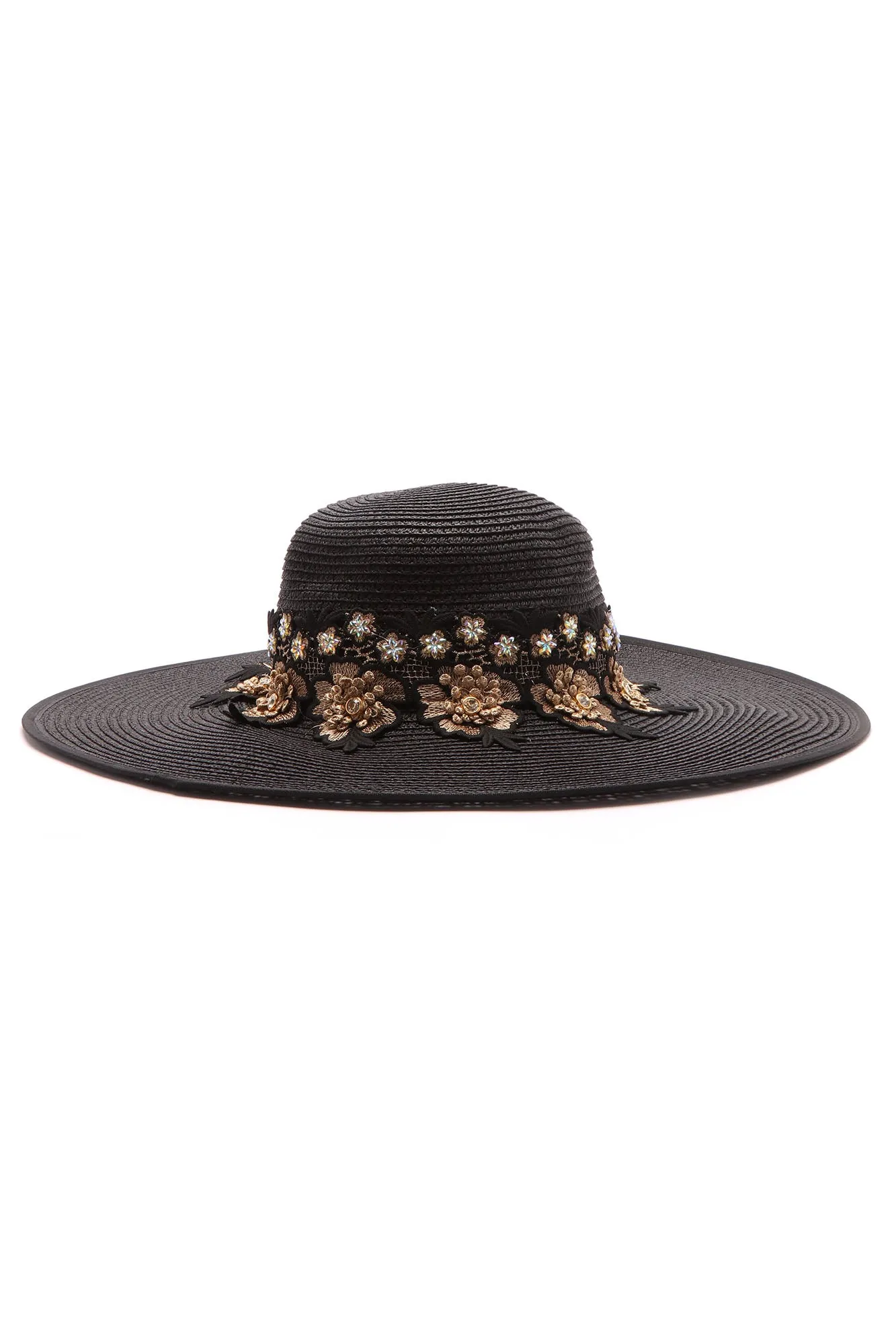 Bahama Vacation Rhinestone Floppy Sun Hat - Black