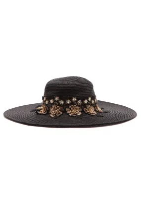 Bahama Vacation Rhinestone Floppy Sun Hat - Black