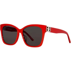 Balenciaga Women's Sunglasses - Red Acetate Square Frame Grey Lens | BB0102SA 012