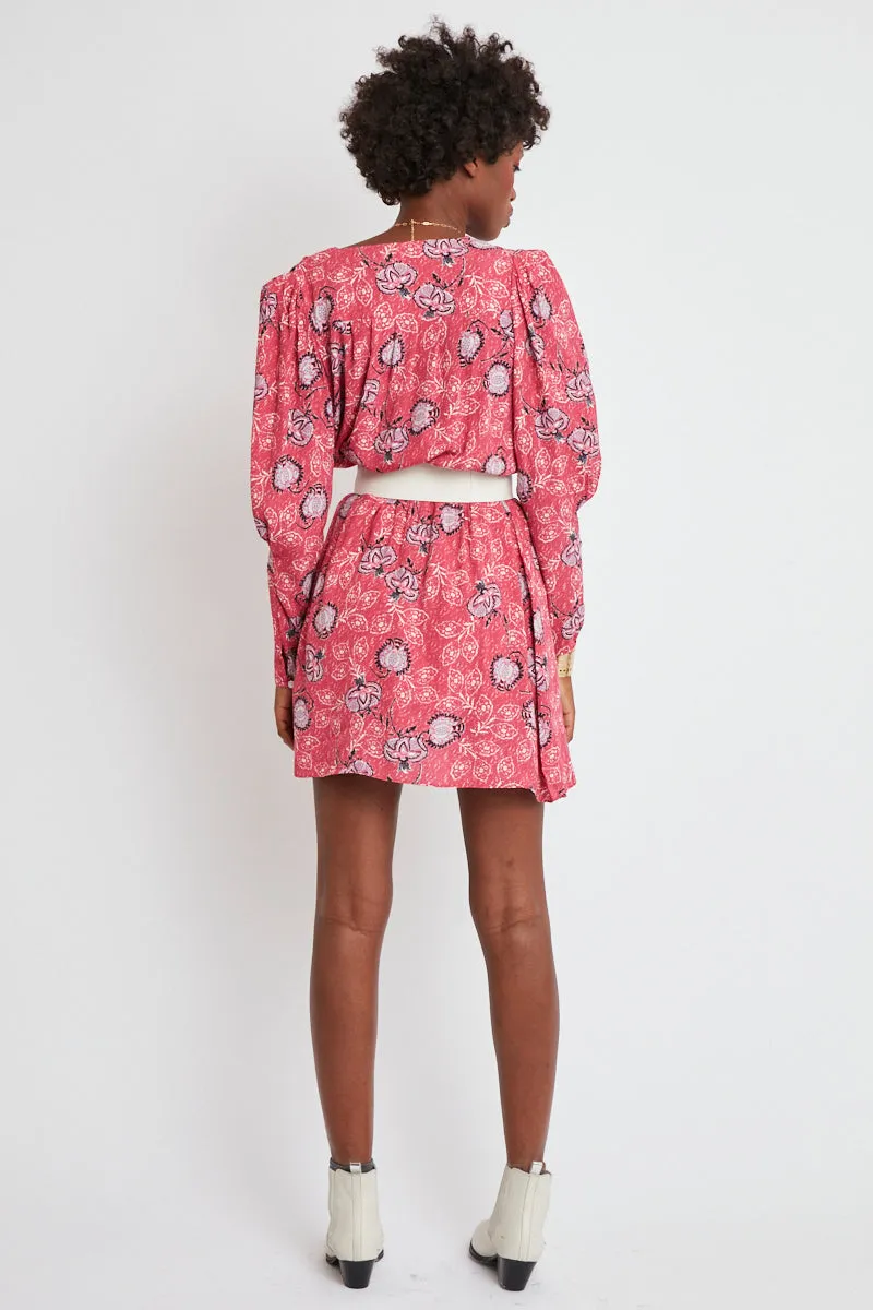 Berenice - Robe Droite Corail Et Blanc