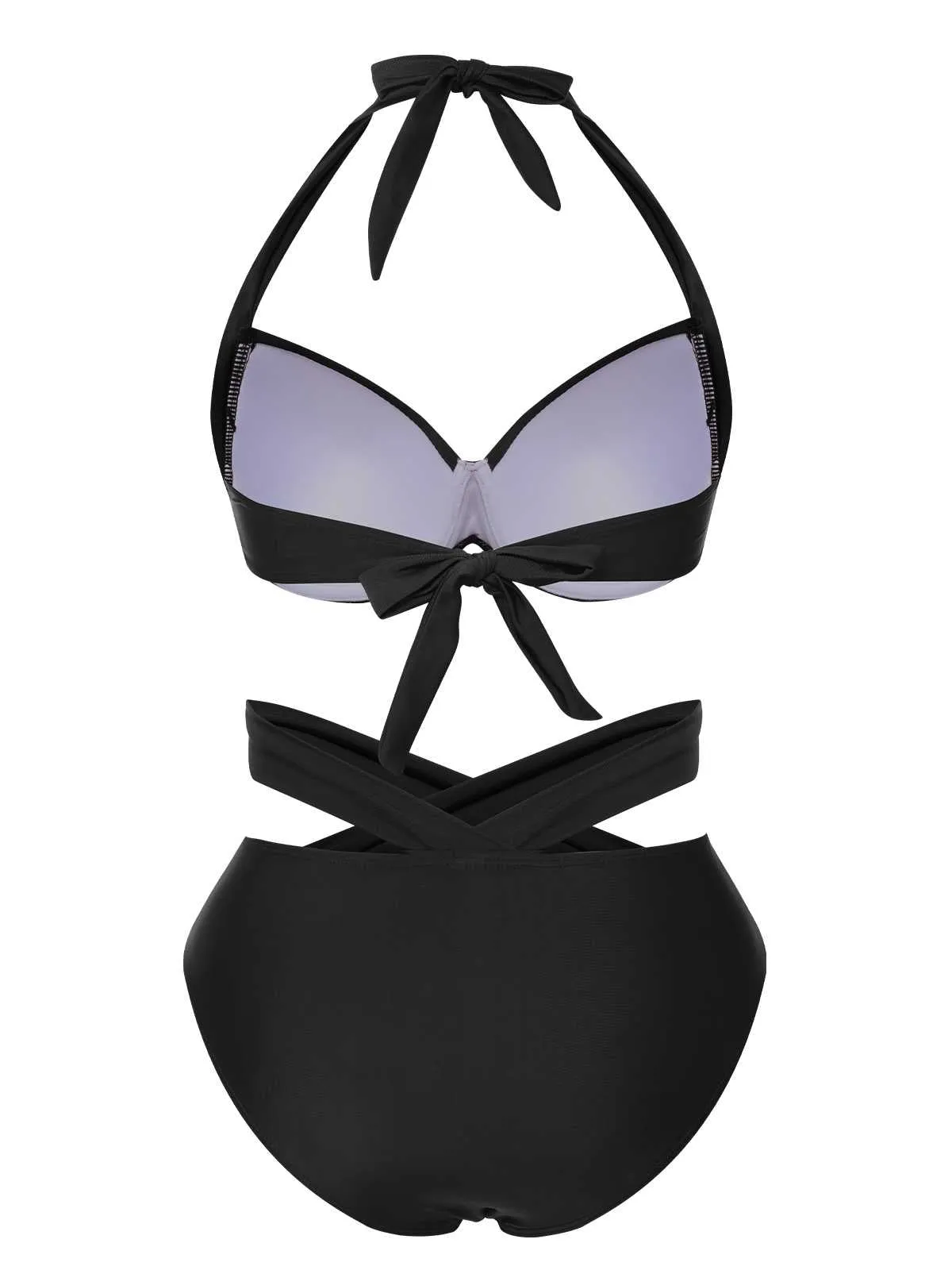 Black 1960s Halter Solid Swimsuit