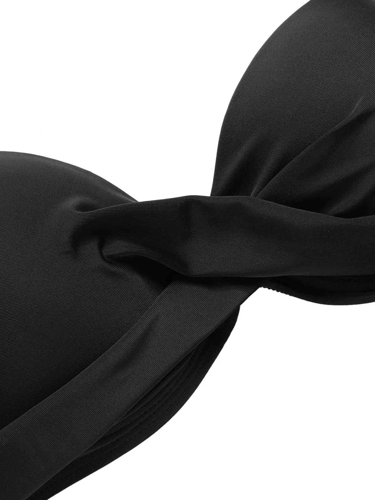 Black 1960s Halter Solid Swimsuit