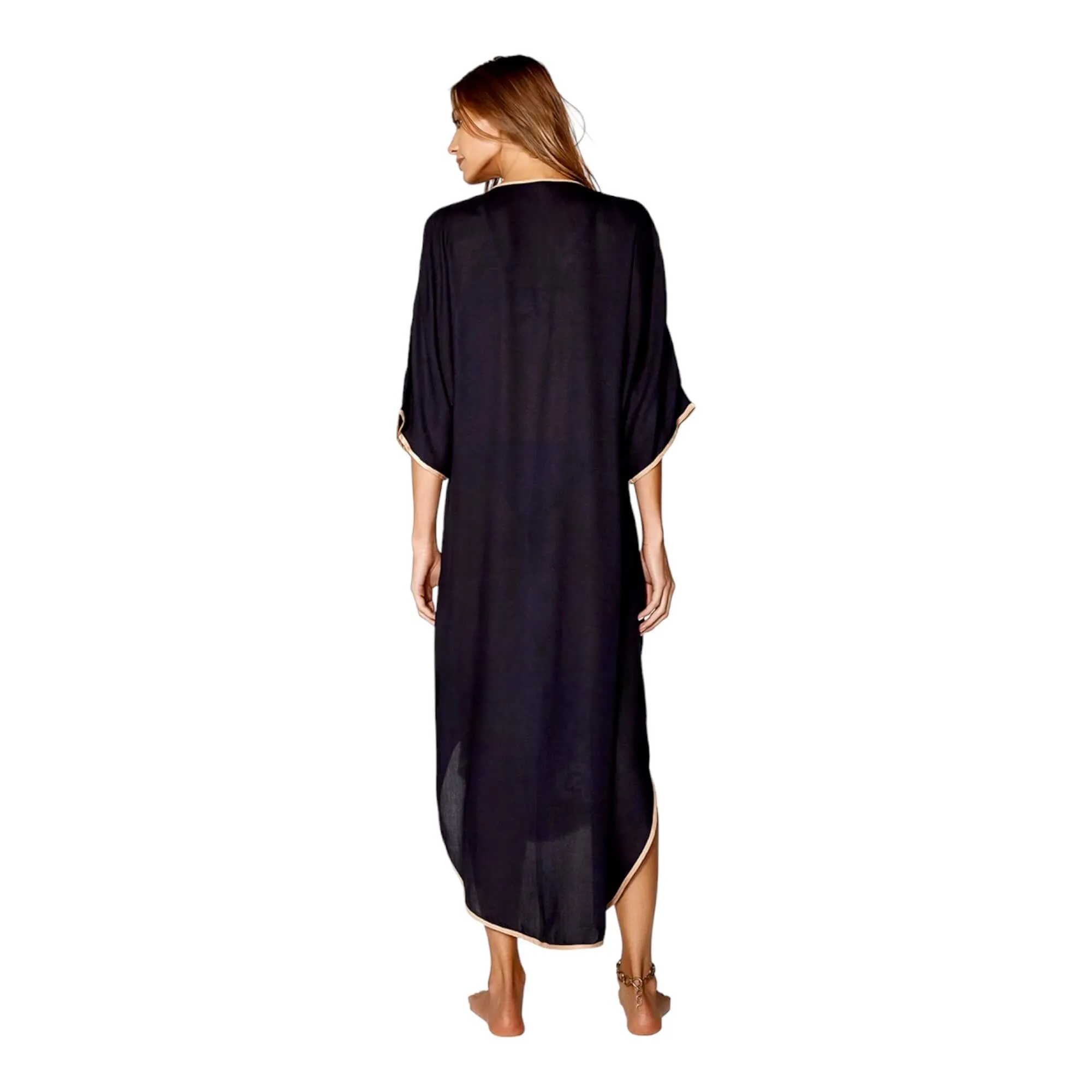 Black V Neck Button Down Moroccan Kaftan