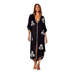 Black V Neck Button Down Moroccan Kaftan