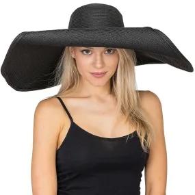 Black Wired Extra Wide Brim Paper Straw Floppy Sun Hat