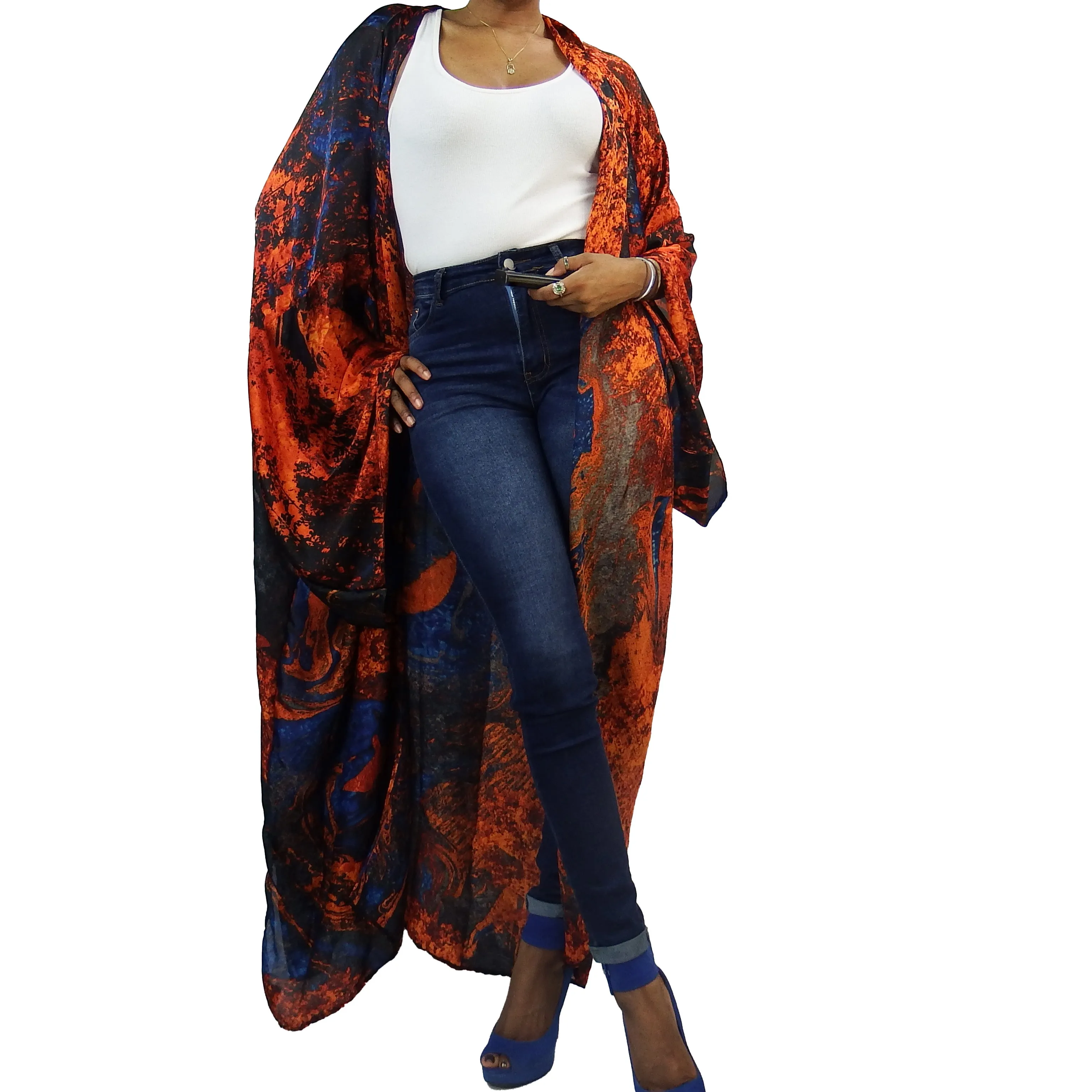 Blue Blazes | Kimono Duster (Open Front) | Floor Length Long Robe