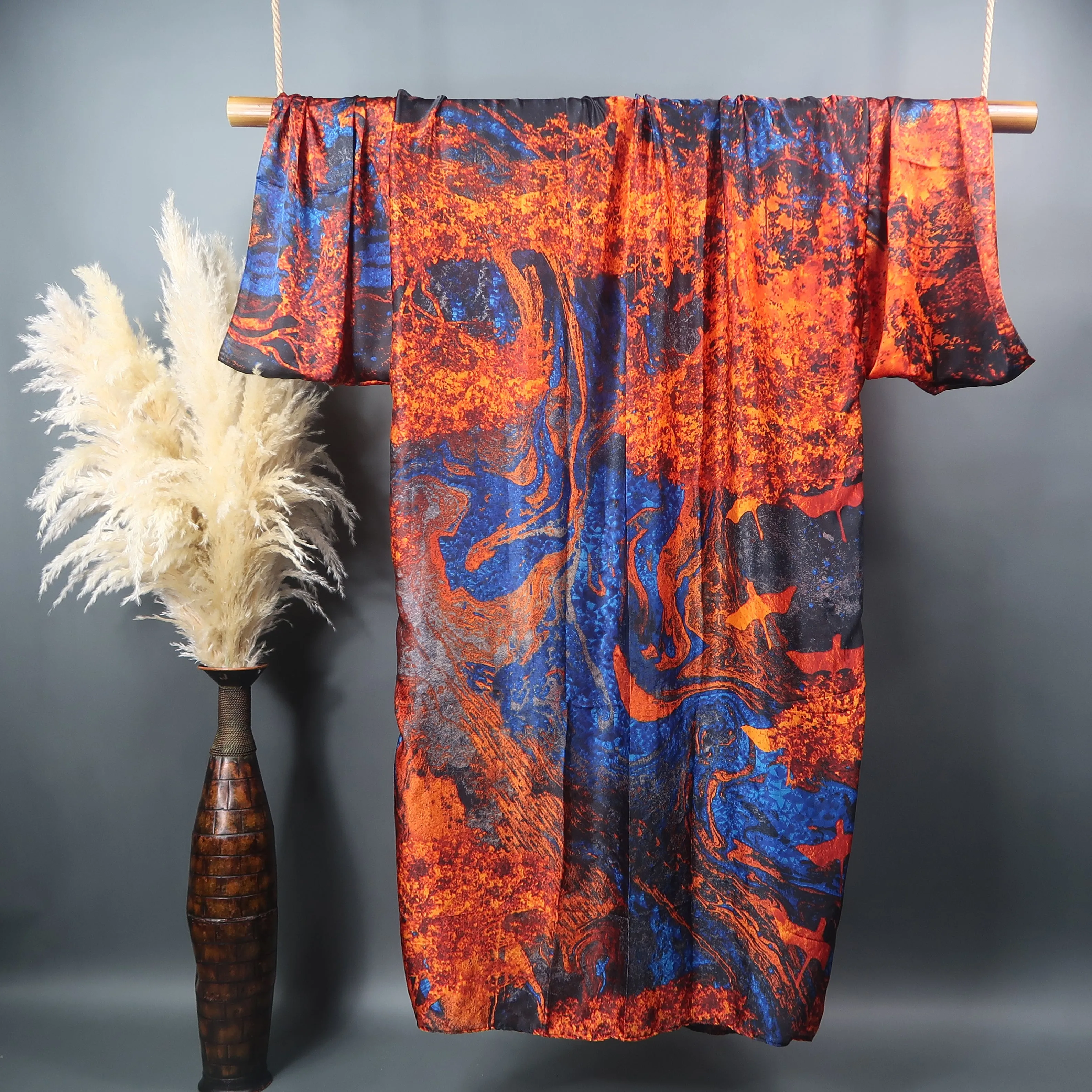 Blue Blazes | Kimono Duster (Open Front) | Floor Length Long Robe