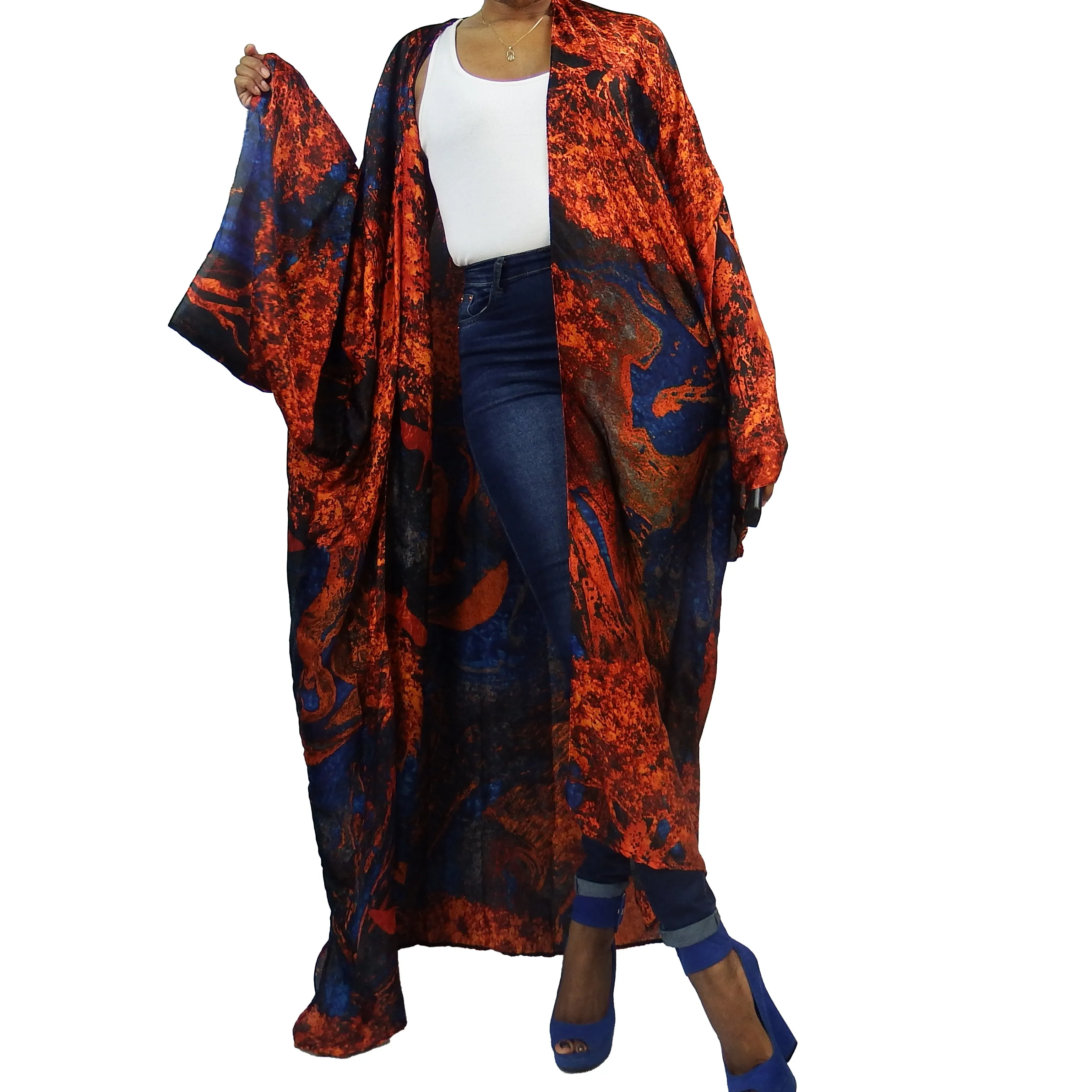 Blue Blazes | Kimono Duster (Open Front) | Floor Length Long Robe