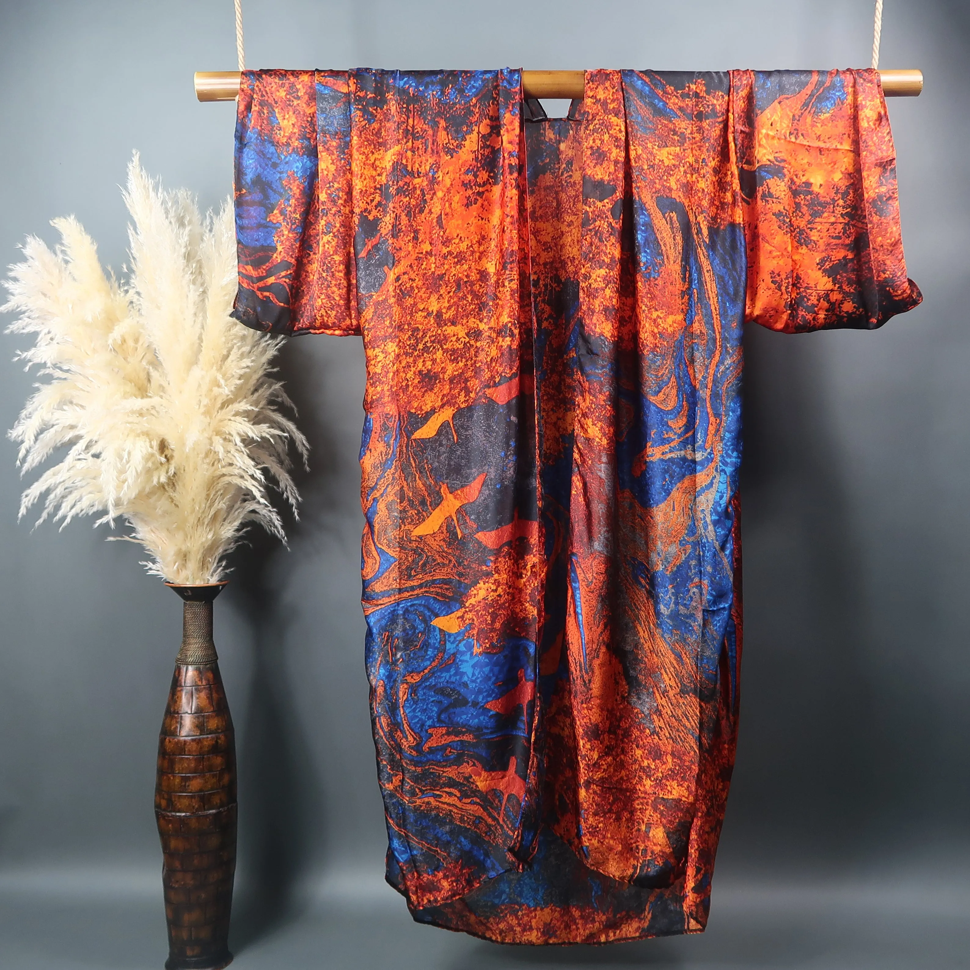 Blue Blazes | Kimono Duster (Open Front) | Floor Length Long Robe