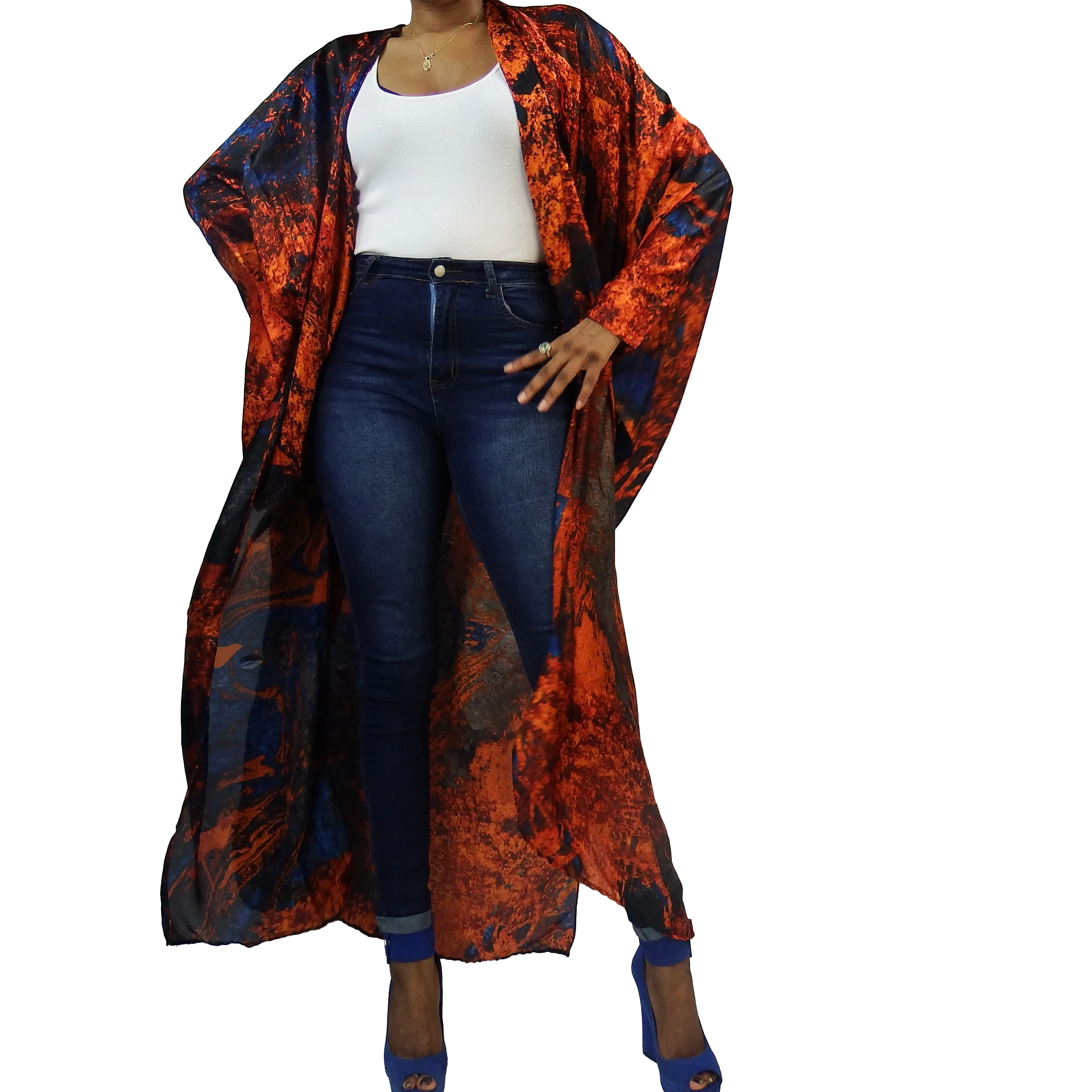 Blue Blazes | Kimono Duster (Open Front) | Floor Length Long Robe