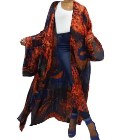 Blue Blazes | Kimono Duster (Open Front) | Floor Length Long Robe