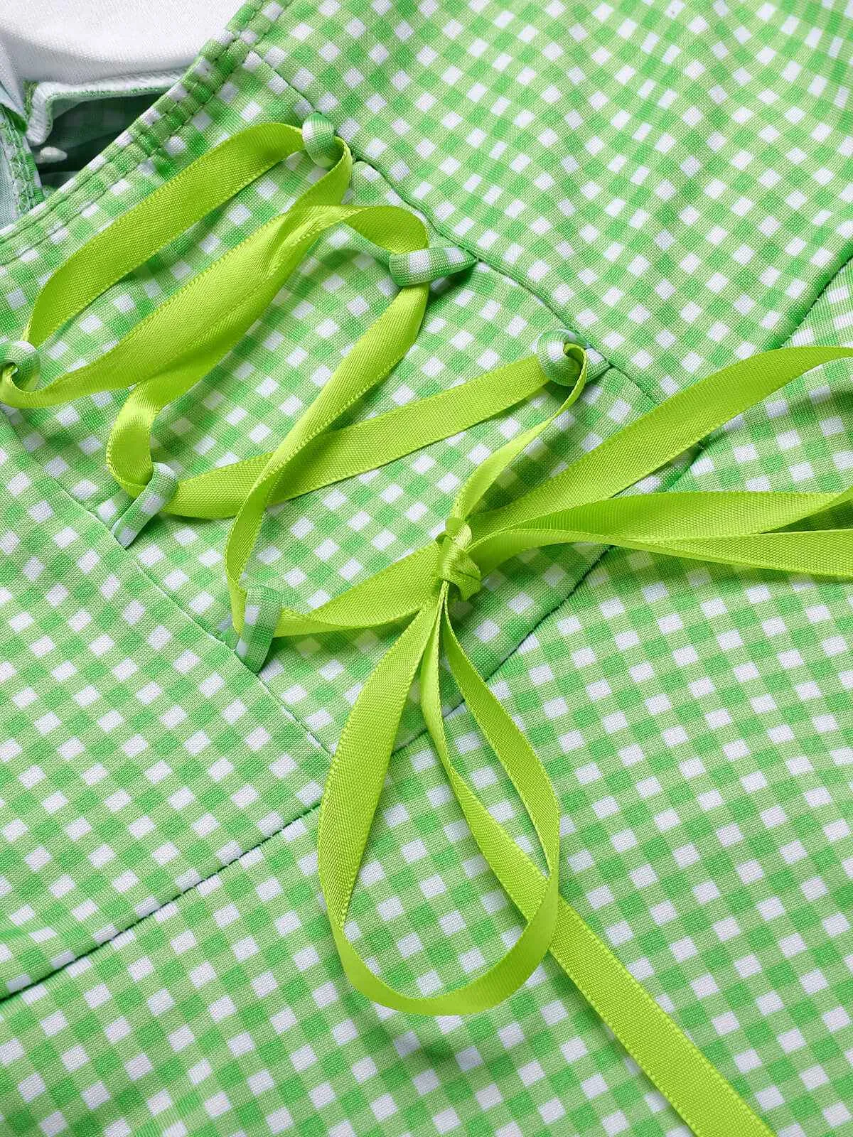 Blue Green 1930s Plaid Halter One-Piece Swimsuit