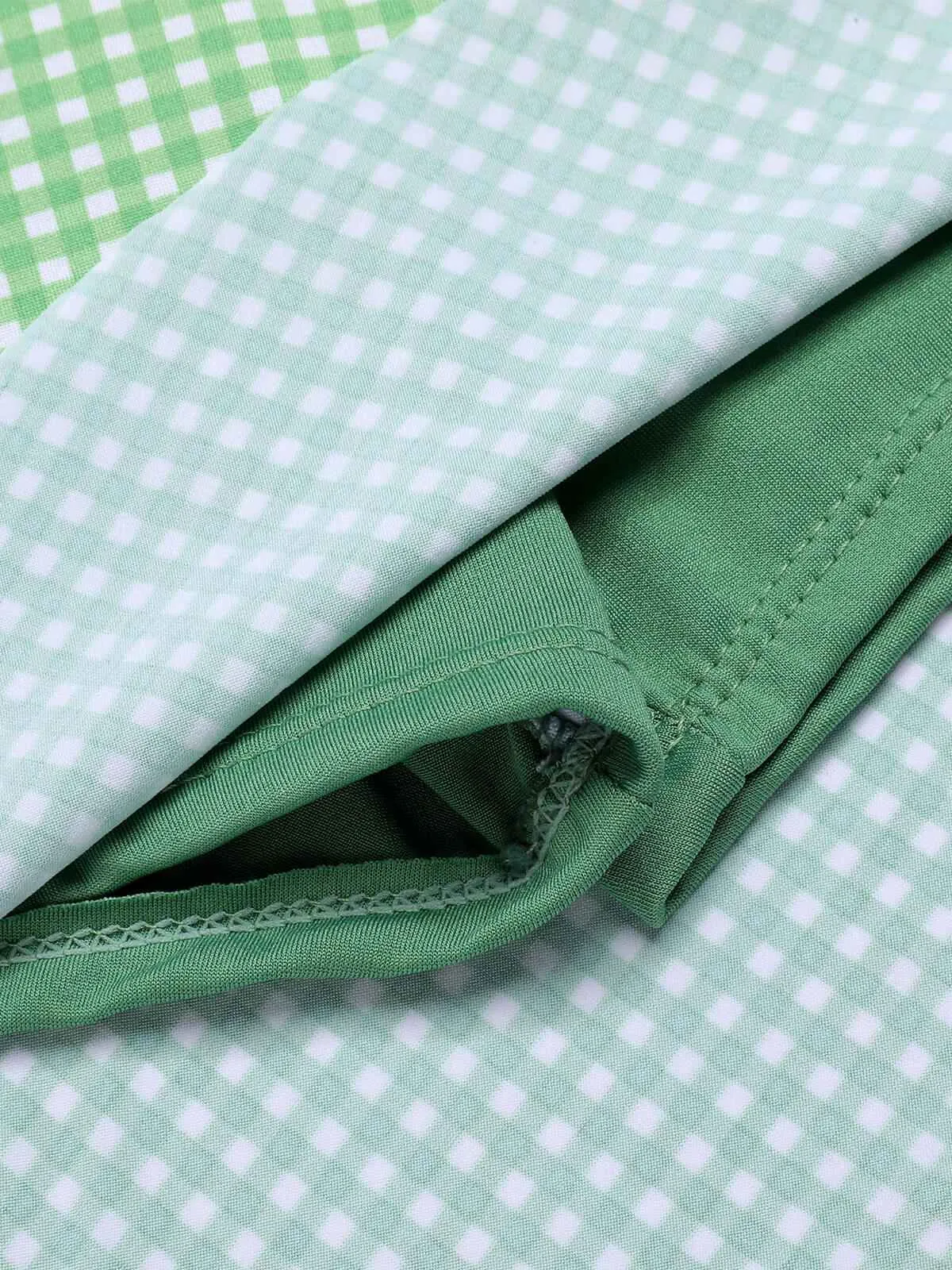 Blue Green 1930s Plaid Halter One-Piece Swimsuit