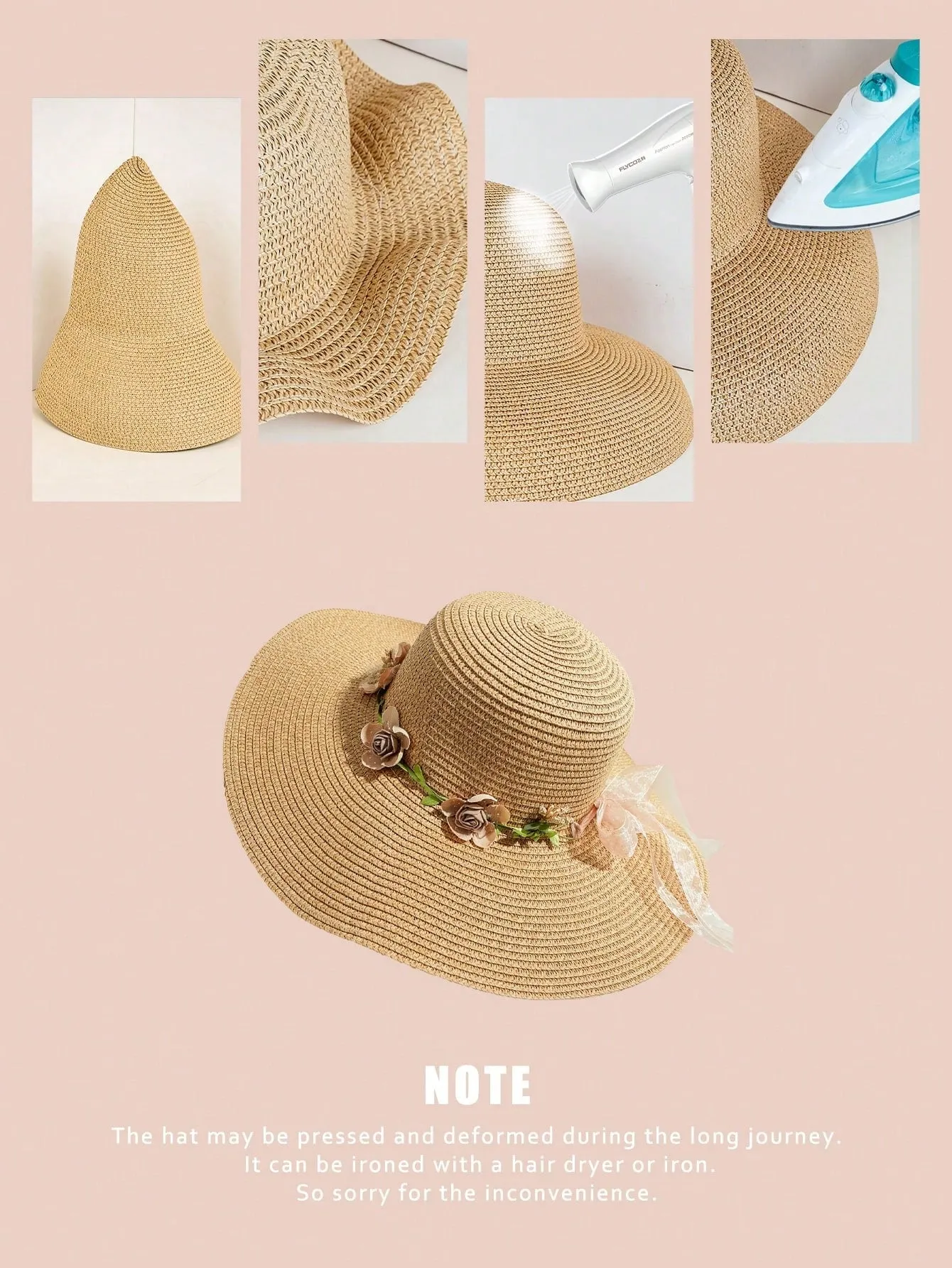 Boho 1pc Unisex Y2k Style Wide Brim Floral Wreath Sun Hat, Perfect For Spring & Summer Outdoor Activities