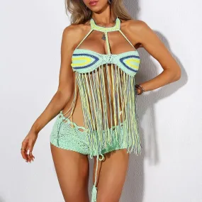 Bralette Knit Halter Push Up Bikini Top Or Skirt