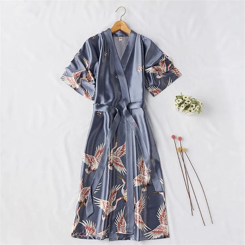Bridesmaid, Sister, Mother of The Bride Japanese Yukata Print Crane Bathrobe
