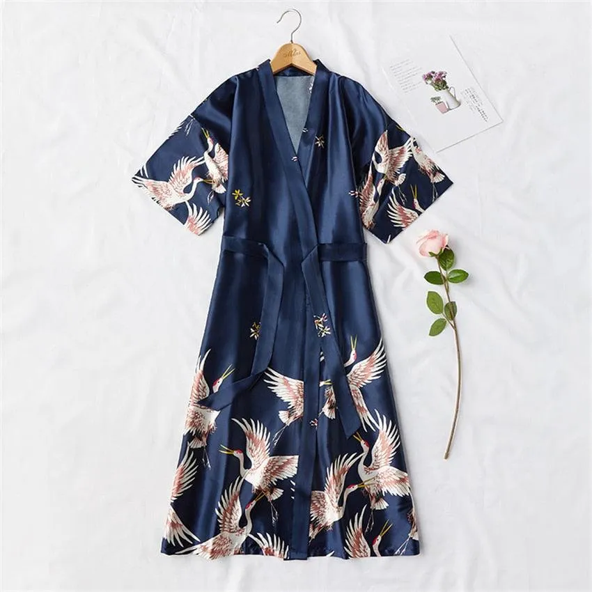 Bridesmaid, Sister, Mother of The Bride Japanese Yukata Print Crane Bathrobe