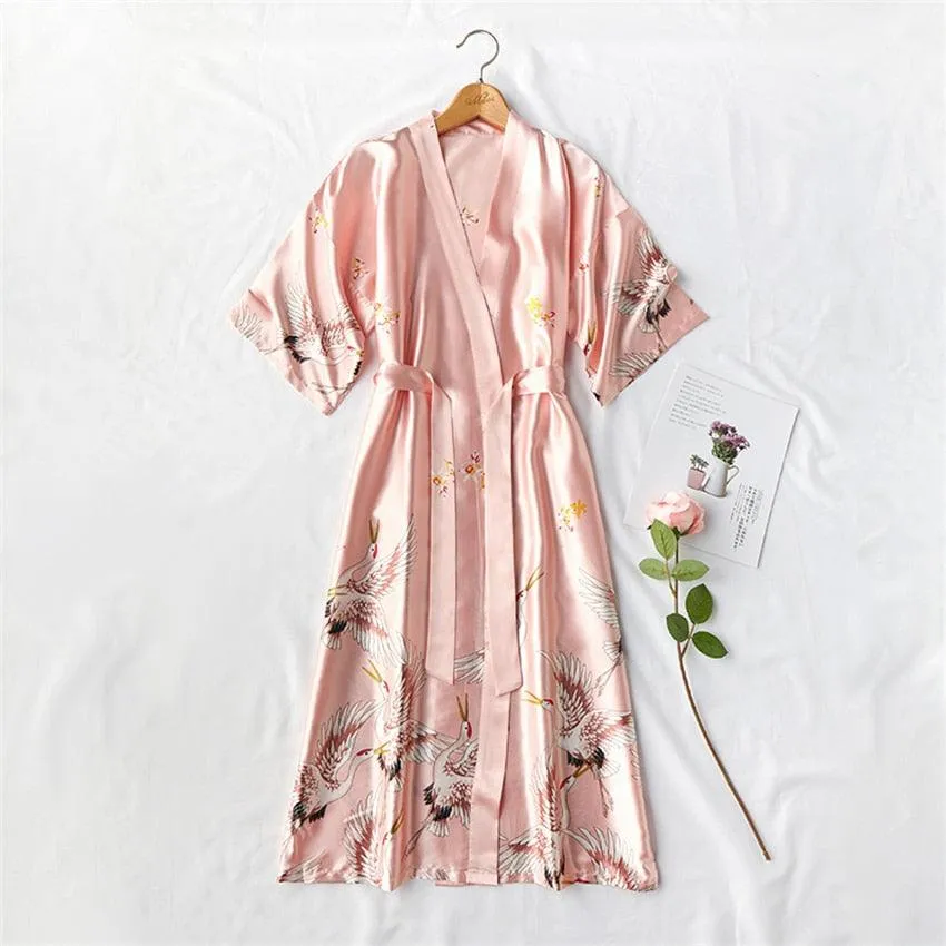 Bridesmaid, Sister, Mother of The Bride Japanese Yukata Print Crane Bathrobe