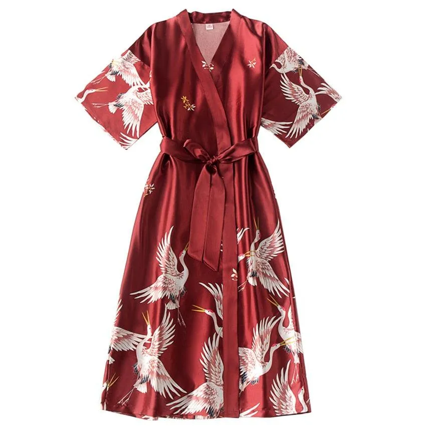 Bridesmaid, Sister, Mother of The Bride Japanese Yukata Print Crane Bathrobe