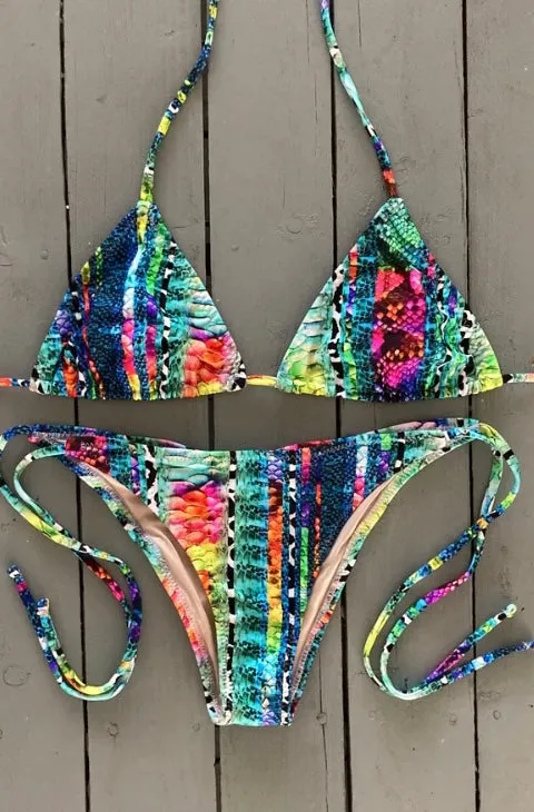 Bright Snakeskin Spaghetti Ties Bikini Bottom