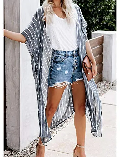 Bsubseach Loose Printed 3/4 Sleeve Kimono Cardigan