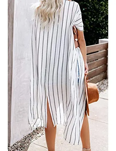 Bsubseach Loose Printed 3/4 Sleeve Kimono Cardigan