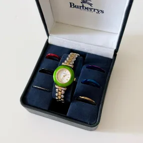 Burberry 1990s Interchangeable Bezel Watch with 7 bezels and case