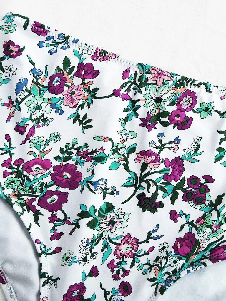 Calico Print High Waist Wrap Bikini Set