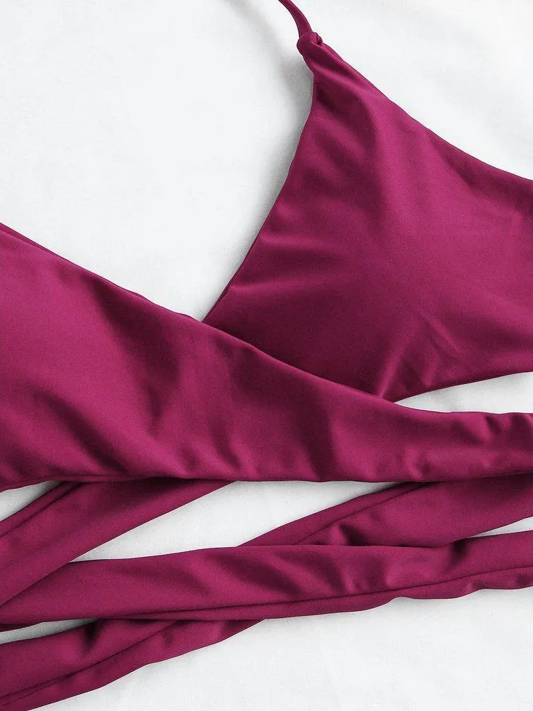 Calico Print High Waist Wrap Bikini Set