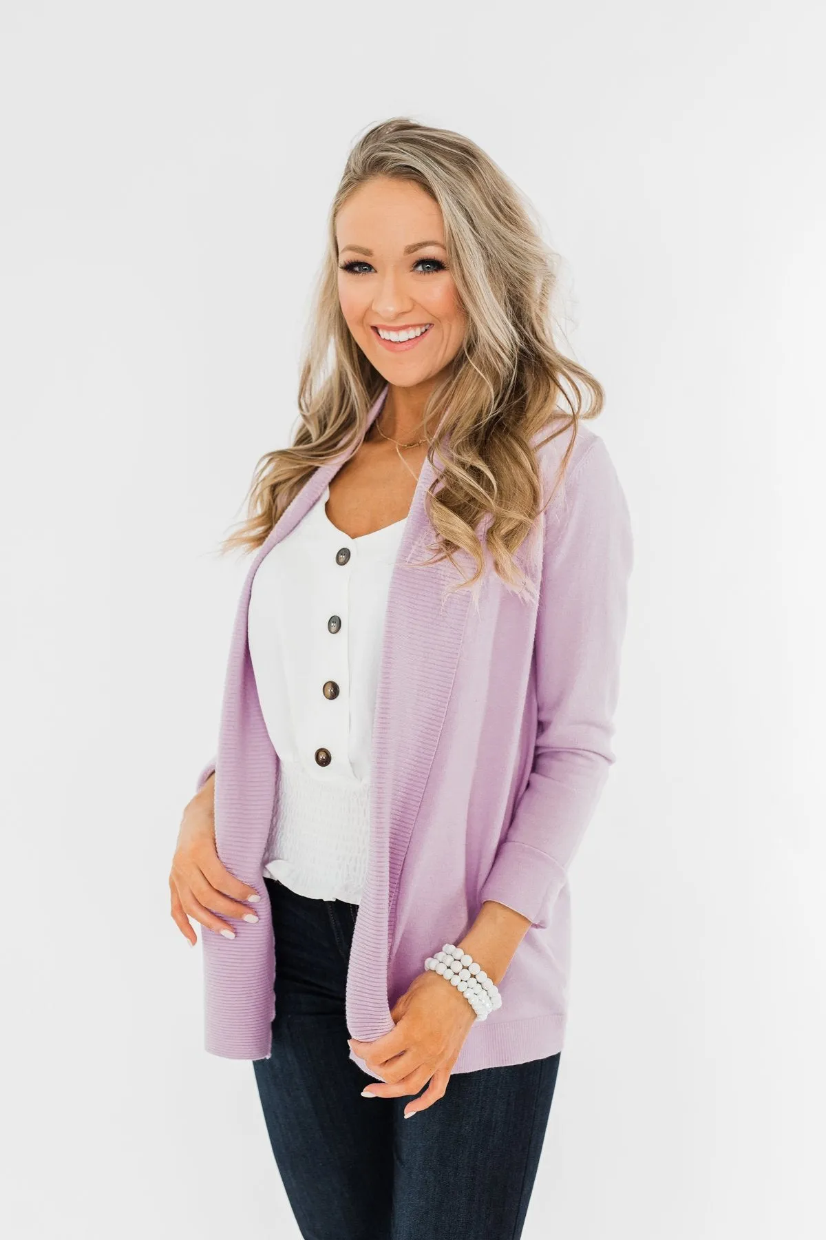 Can't Wait Open Front Cardigan- Lilac