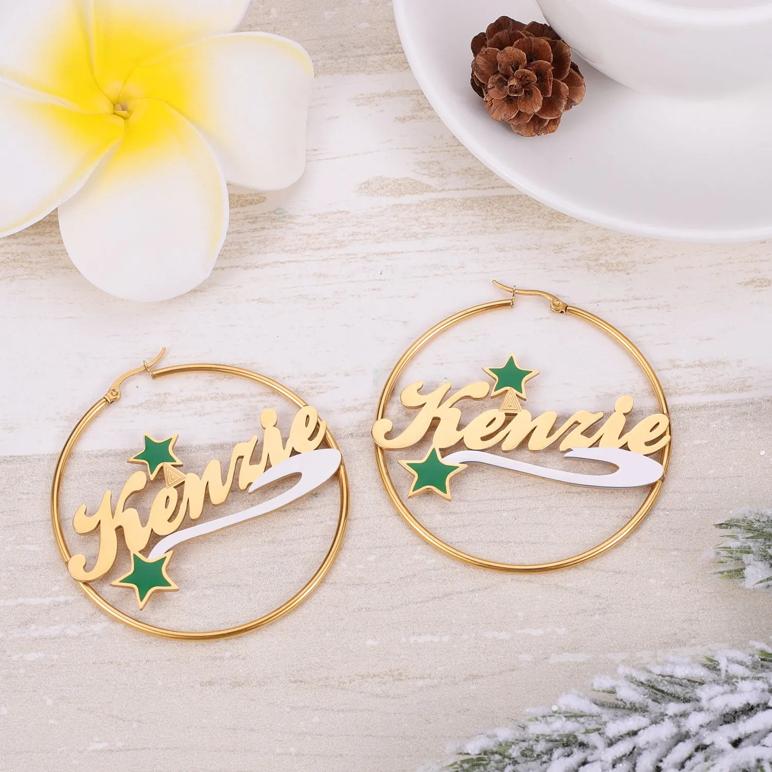 Christmas Star Name Hoop Earrings QE994