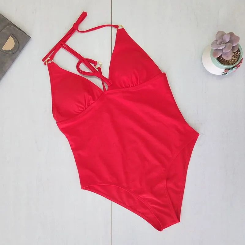 Cross Straps Push-up Snug-fit One-piece Swimsuits