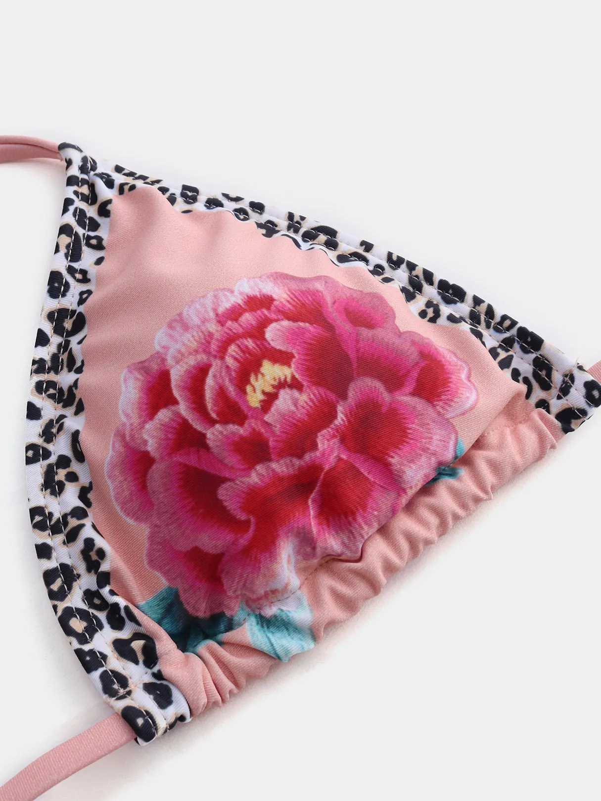 Custom Halter Floral Print Backless Tie-Up Flounced Hem Pink Bikinis