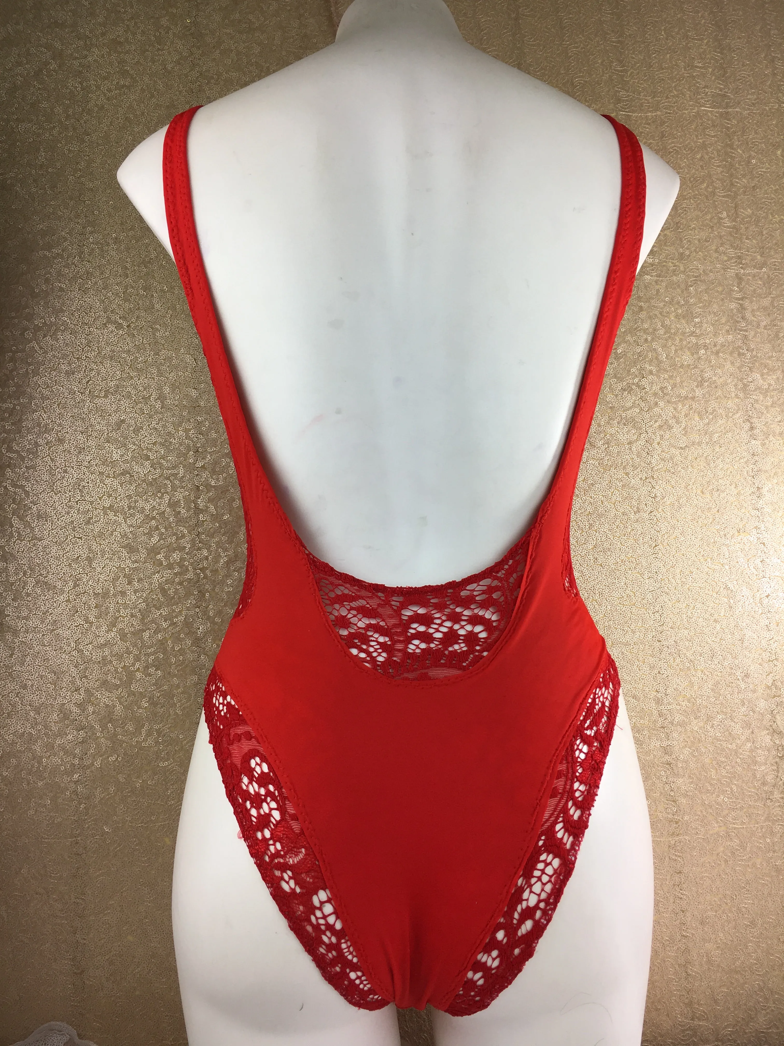 Custom Red Lace Peekaboo Patchwork one piece