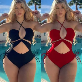 Cut-out Navel Design Backless Triangle One-piece Swimsuits